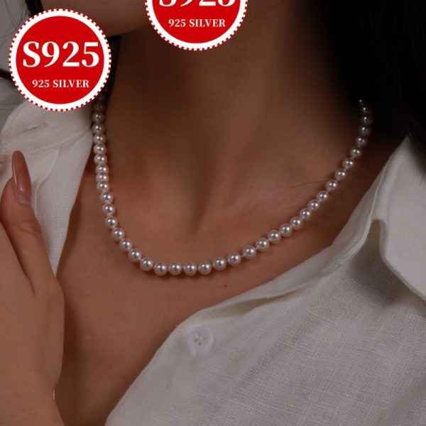 33gu002F1.16oz S925 Sterling Silver Freshwater Pearl Multi-Layered Necklace, Real Round Beads, Baroque Style, Vintage Luxurious, Daily Fashion Accessory, Perfect Gift With Anti-oxidation Box, Women's Elegant Jewelry For Valentine's & Mother's Day - Image 10