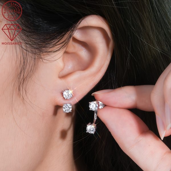 1Pair Ear Jacket Drop Earrings 925 Sterling Silver Real D Color Moissanite Earrings 5mm Round Cut Stud Earrings For Women Jewelry Gifts, With GRA - Image 3