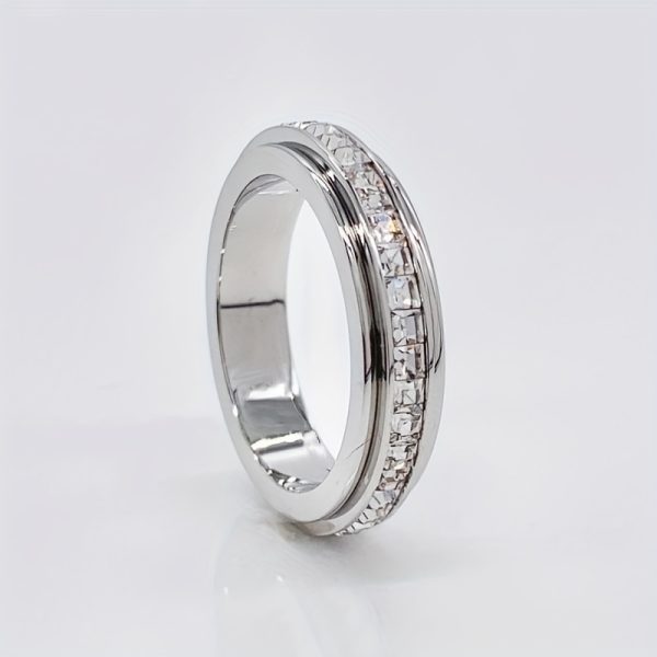 Elegant Band Ring Made Of Stainless Steel Inlaid Shining zirconia Rotatable Design For Releasing Your Stress Silveryu002F Rosyu002F Golden Just Pick One - Image 4