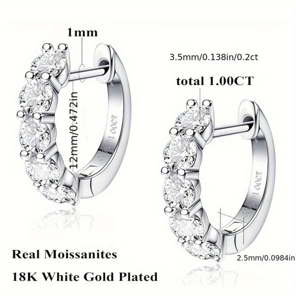 2.0ct D Color Moissanite Brilliant Round Cut Sterling Silver Hoop Earrings for Women Men Wedding - Image 5