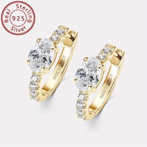 1 Pair of Moissanite Earrings 925 Pure Silvery Women's Oval 5x7mm Moissanite Unconventional Stone Earrings, Silvery Weight 3.18g, Main Stone Moissanite Oval 5x7mm*2, Total Moissanite Carat 1ct+1ct=2ctu002FPair; The Sub Stone Is Zirconia