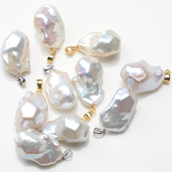 Vintage Elegant Baroque Freshwater Pearl Pendant Enhancers, 20-25mm Natural Irregular Aurora Lustrous White, S925 Sterling Silver Plated, Versatile for Daily & Gift Occasions - No Chain Included, Pack of 1 - Image 7