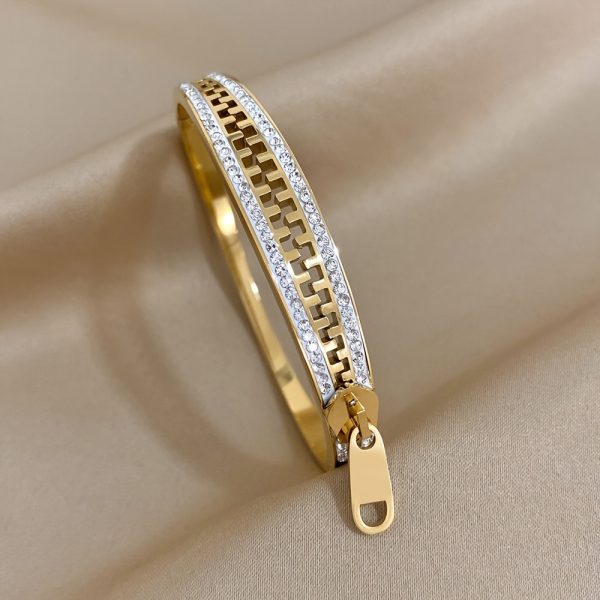 Stunning Gemstone Embellished Stainless Steel Waterproof Zipper Style Bracelet - Luxurious Jewelry for Men and Women - Rust Resistant, Durable, and Stylish Accessory - Image 11