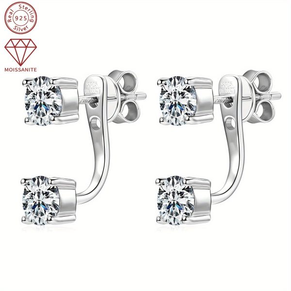 1Pair Ear Jacket Drop Earrings 925 Sterling Silver Real D Color Moissanite Earrings 5mm Round Cut Stud Earrings For Women Jewelry Gifts, With GRA