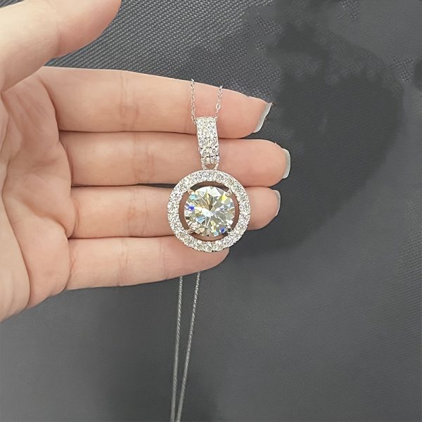 925 Silver High Quality 5 Carat Moissanite Diamond Necklace With Certificate VVS1-D Color, 3EX Perfect Cut Luxurious And Simple Design Daily Dress Up Gift Fashion Party Bachelorette Party Wedding Must Have Black Friday, Halloween, Christmas Gift - Image 3