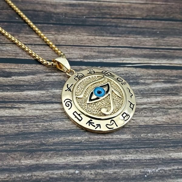 1pc Exquisite Horus Eye Pendant Necklace - Crafted from Durable Titanium and Stainless Steel, Intricately Designed with an Eagle Head God Eye Pattern, Symbolizing Ancient Egyptian Heritage - Ideal Gift for Fathers Day, Perfect for Dads with a Sense of History and Style - Image 2