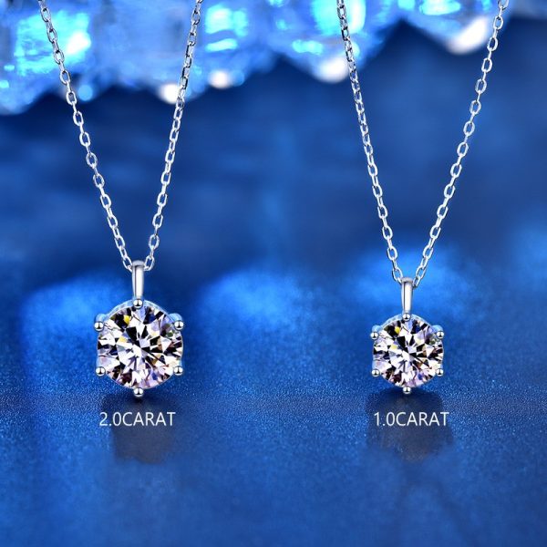 1ct-2ct Moissanite Sterling Silver Classic 6 Claw Necklace Pendant - Luxury Jewelry for Women, Birthday, Wedding, Engagement, 925 Silver, Classic Design, Durable, High-Quality, Sparkling, Eye-Catching, Romantic Gift - Image 4
