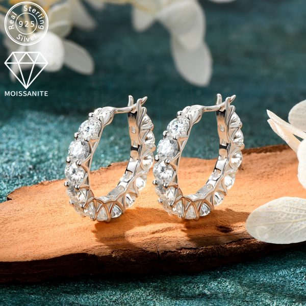 1 Pair Luxury Moissanite Huggie Hoop Earrings - S925 Sterling Silver, Sparkling, Daily Wear, Festival Gift, Women's Jewelry - Hypoallergenic, Nickel-Free, Durable, Shining, Elegant Accessories - Image 3