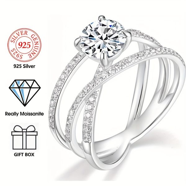 Moissanite Cross Promise 1 Carat Ring, Women's Engagement Ring, Personalized Wedding Ring, For Girlfriend, Christmas Mother's Day Gift, Back To School Gift - Image 3