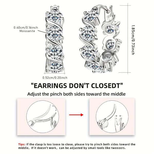 Elegant 925 Sterling Silver Hoop Earrings with 4mm Round Cut Moissanite Stones, 14K Gold Plated Hoops for Women, Synthetic April Birthstone Jewelry, Versatile for Party, Wedding & Christmas, 4.8ct Total Weight - Pair - Image 5