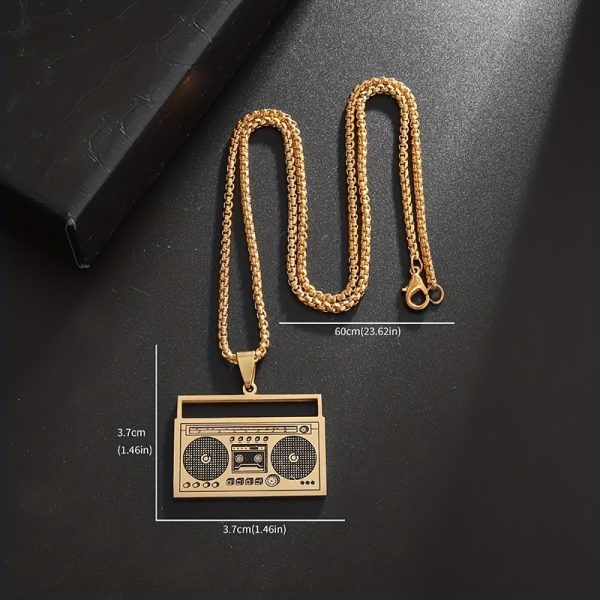 1pc Stainless Steel Retro Music Player Pendant Necklace - Vintage Fashion for Hip Hop & Rock Lovers - Unisex Street Style Party Accessory - Image 4