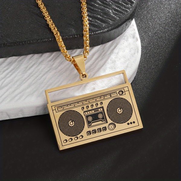1pc Stainless Steel Retro Music Player Pendant Necklace - Vintage Fashion for Hip Hop & Rock Lovers - Unisex Street Style Party Accessory - Image 5