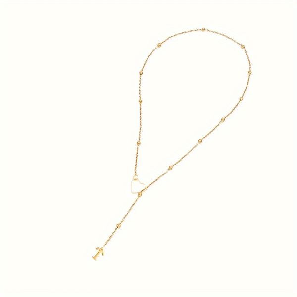 18K Gold Plated Y-Necklace with Heart and Initial Pendant - Stainless Steel Elegant Sexy Alphabet Letter Charm Long Lariat Necklace for Women, Perfect for Daily and Party Occasions, No Stone Setting - Pack of 1 - Image 22