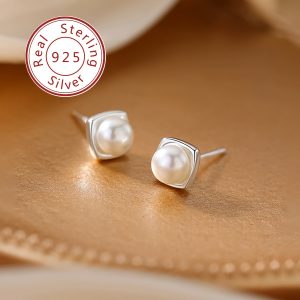1gu002F0.04oz S925 Sterling Silver Freshwater Pearl Luxury Stud Earrings - Classic Exquisite Ear Jewelry Accessories for Women - Hypoallergenic, Nickel-Free, Durable, and Timeless Designs