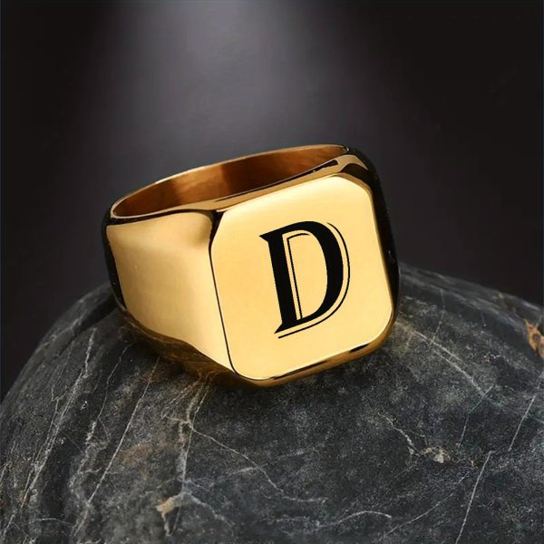 1pc Exquisite Classic Stainless Steel Letter Ring - Fashionable Simple Design, 26-Letter Engraving, Durable and Hypoallergenic - Perfect for Everyday Wear - Image 9