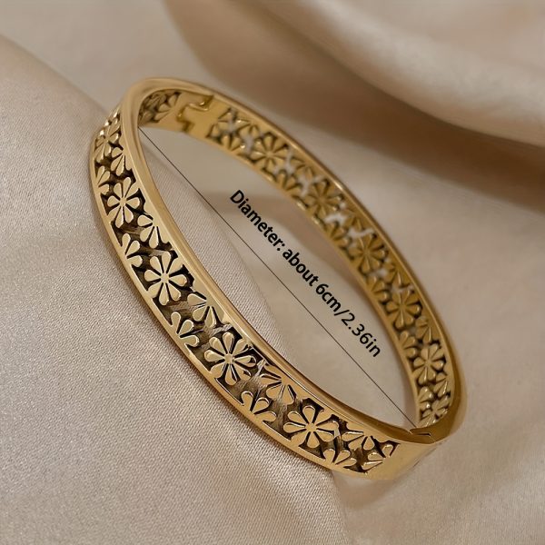 1pc Hollow Flower Shape Stainless Steel Bangle Bracelet For Men Women, Vintage Jewelry - Image 6