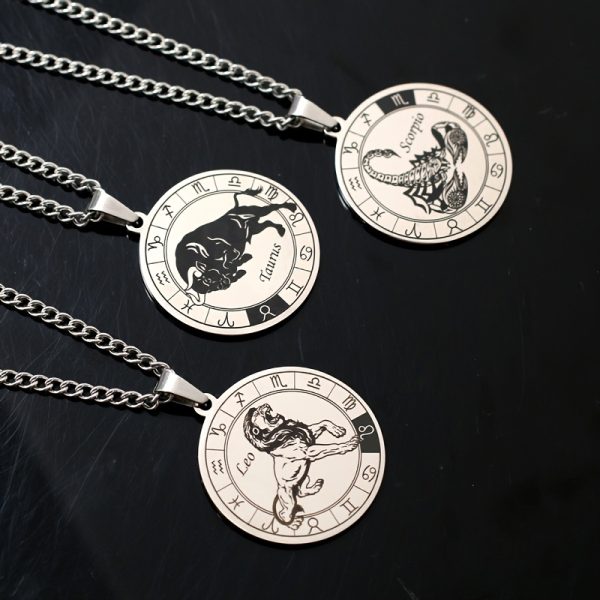 Stainless Steel Star Zodiac Necklace 12 Constellation Coin Pendant Necklace For Men Jewelry Gift For Birthday Anniversary - Image 5