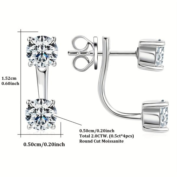 1Pair Ear Jacket Drop Earrings 925 Sterling Silver Real D Color Moissanite Earrings 5mm Round Cut Stud Earrings For Women Jewelry Gifts, With GRA - Image 5