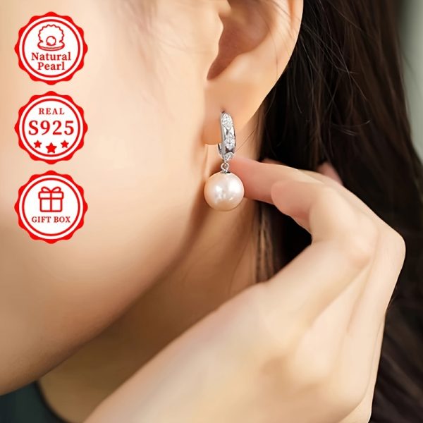 Elegant Freshwater Pearl Drop Earrings for Women - 11-12mm Natural Pearls, S925 Silvery, Perfect for Weddings & Gifts, Includes Gift Box - Image 3