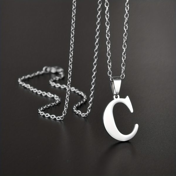 1pc Chic Stainless Steel Initial Pendant Necklace - Personalized Cool Design - Hypoallergenic Birthday Gift for Family & Teenagers - Image 6