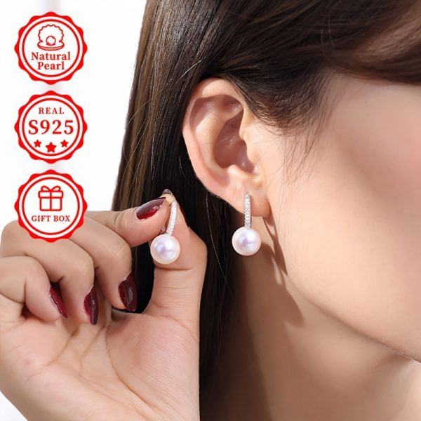 Elegant Freshwater Pearl Drop Earrings for Women - 10-11mm, S925 Sterling Silvery with Gift Box, Perfect for Daily Wear & Special Occasions - Image 3