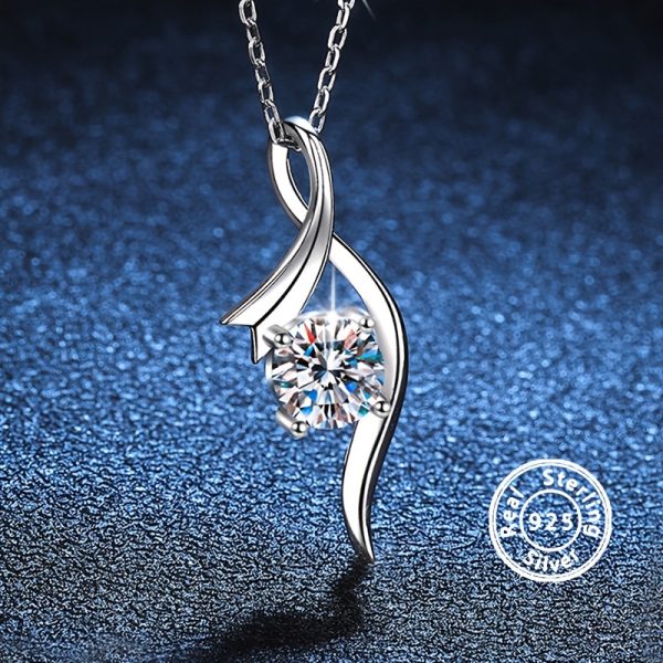 1 Carat Moissanite Exquisite Necklace, 925 Sterling Silver, Elegant Light Luxury Party Fine Jewelry, Easter Day Gifts For Women - Image 2
