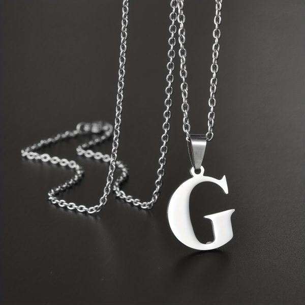 1pc Chic Stainless Steel Initial Pendant Necklace - Personalized Cool Design - Hypoallergenic Birthday Gift for Family & Teenagers - Image 10