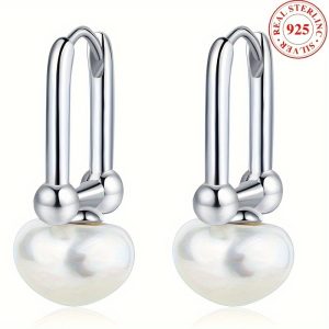 Luxurious Freshwater Pearl Hoop Earrings - 925 Sterling Silver, Hypoallergenic, Elegant Luxury Style, Exquisite Design, Perfect Female Gift for Any Occasion