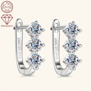 Elegant Moissanite Hoop Earrings 925 Sterling Silver, 1.18g - Synthetic April Birthstone, 14K Golden Plated, 3mm*6pcs and 0.3ct*2pcs, Women's Fashion Jewelry for Daily and Wedding, Christmas Holiday Gift, All Seasons