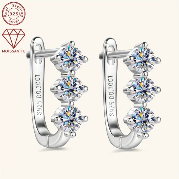 Elegant Moissanite Hoop Earrings 925 Sterling Silver, 1.18g - Synthetic April Birthstone, 14K Golden Plated, 3mm*6pcs and 0.3ct*2pcs, Women's Fashion Jewelry for Daily and Wedding, Christmas Holiday Gift, All Seasons