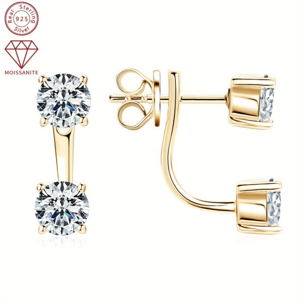 1Pair Ear Jacket Drop Earrings 925 Sterling Silver Real D Color Moissanite Earrings 5mm Round Cut Stud Earrings For Women Jewelry Gifts, With GRA - Image 6