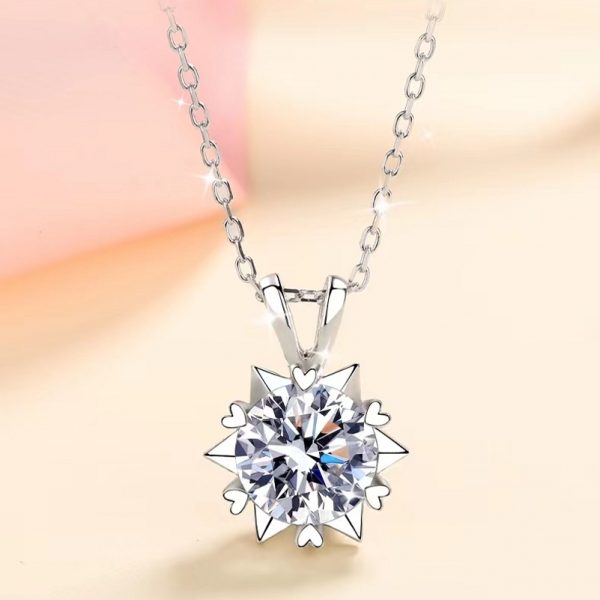Ladies Christmas Snowflake Versatile Necklace Clavicle Chain 925 Silver One Carat Moissanite Pendant Set Chain - Image 6
