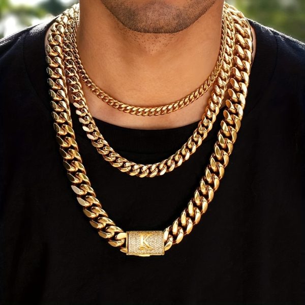 2pcs Stainless Steel Link Chain Bracelet And Necklace Set - Image 4