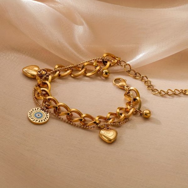 1pc Golden Stainless Steel Trendy Jewelry Enamel Painted Versatile Men's And Women's Couple Retro Daily Street Party Bracelet - Image 2