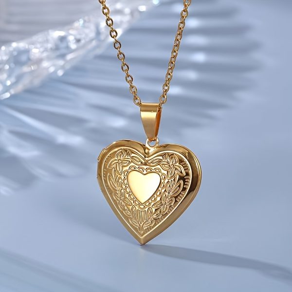 1pc Stainless Steel Heart-Shaped Love Necklace with Openable Photo Frame Pendant for Men and Women - Image 4