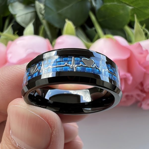 Stylish 8mm Stainless Steel Ring with Heartbeat Design & Black Carbon Fiber - Promise Ring for Weddings & Parties, Comfort Fit Sizes 6-13 - Image 13