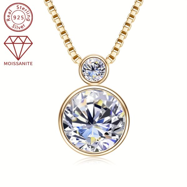 Elegant 14K Golden Plated Moissanite Pendant Necklace 2.1ct Total Synthetic Stones - 925 Sterling Silver Daily & Vacation Jewelry with April Birthstone, Christmas Holiday Theme, Adjustable Chain 45+1.97inch - Image 3