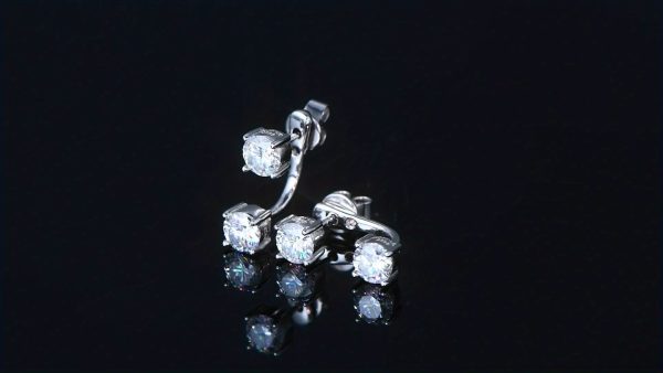 1Pair Ear Jacket Drop Earrings 925 Sterling Silver Real D Color Moissanite Earrings 5mm Round Cut Stud Earrings For Women Jewelry Gifts, With GRA - Image 11
