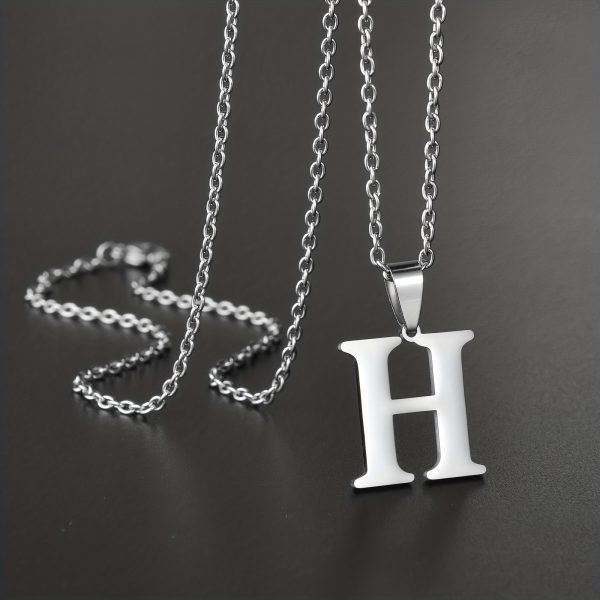 1pc Chic Stainless Steel Initial Pendant Necklace - Personalized Cool Design - Hypoallergenic Birthday Gift for Family & Teenagers - Image 11