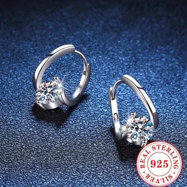 2ctu002Fpair Moissanite Earrings Elegant Simple Bridal Wedding Jewelry 925 Sterling Silver Hoop Earrings For Women Engagement Wedding Party Jewelry For Friends Family Lover Birthday Gift - Image 2