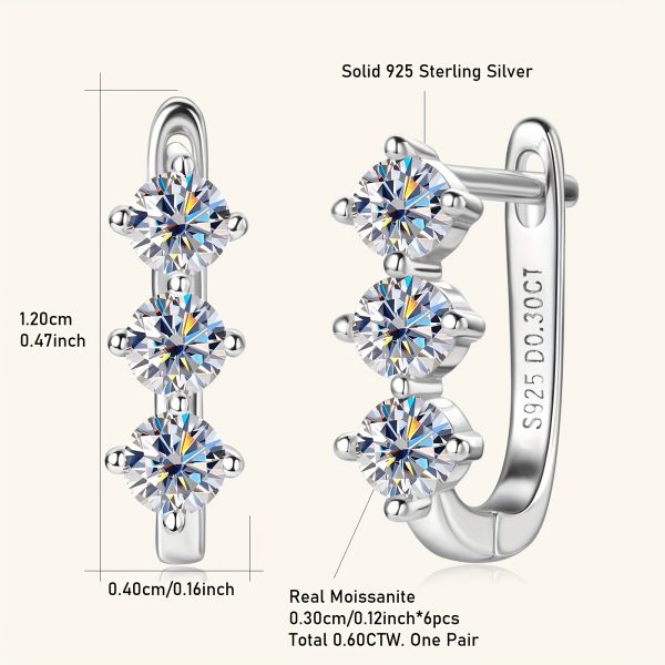 Elegant Moissanite Hoop Earrings 925 Sterling Silver, 1.18g - Synthetic April Birthstone, 14K Golden Plated, 3mm*6pcs and 0.3ct*2pcs, Women's Fashion Jewelry for Daily and Wedding, Christmas Holiday Gift, All Seasons - Image 5