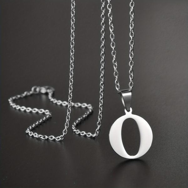 1pc Chic Stainless Steel Initial Pendant Necklace - Personalized Cool Design - Hypoallergenic Birthday Gift for Family & Teenagers - Image 18