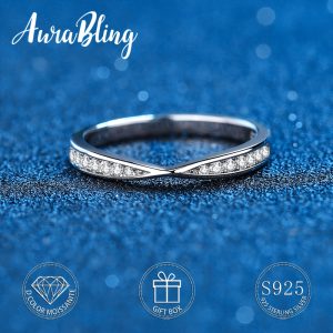AuraBling S925 Simple Cross Moissanite Ring, Couple Ring, With Gift Box And Silver Polishing Cloth