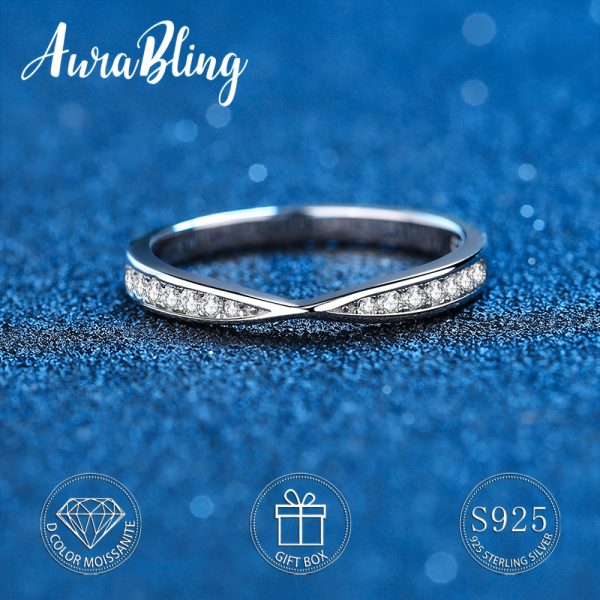 AuraBling S925 Simple Cross Moissanite Ring, Couple Ring, With Gift Box And Silver Polishing Cloth