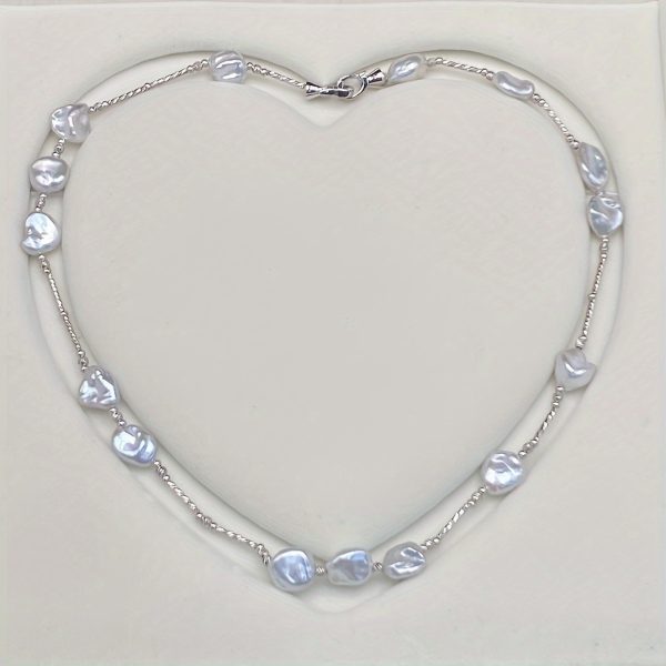 Elegant Freshwater Baroque Pearl Necklace with 925 Sterling Silver Double Clasp - Unique Trendy Design, No Plating, Gift-Ready Jewelry