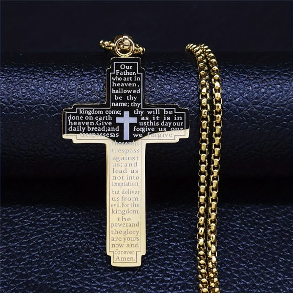 1pc Cross Pendant Stainless Steel Necklace, Men's Retro Jewelry, father's day gift - Image 2
