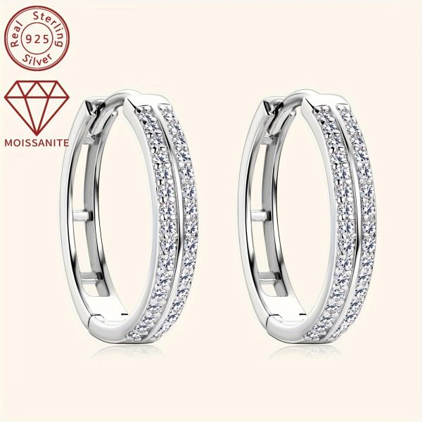 Elegant 925 Sterling Silver Hoop Earrings with 0.16ct*2 Pcs of Synthetic Moissanite Stones - Perfect for Daily Wear and Holiday Festivities - Image 6