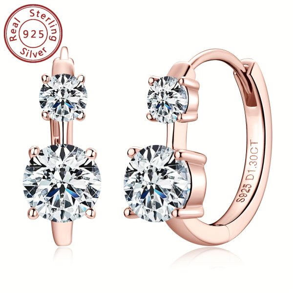 1 Pair of Moissanite Earrings 925 Pure Silvery Women's Earrings Round 6.5mm & 4mm Moissanite Earrings Fashion Earrings Jewelry Birthday Gift with GRA Certificate, Silvery Weight About 3.85g, Moissanite 6.5mm-2pcs, 4mm-2pcs, Total Carat 1.3ct+1.3ct=2.6ctu002FPair - Image 7