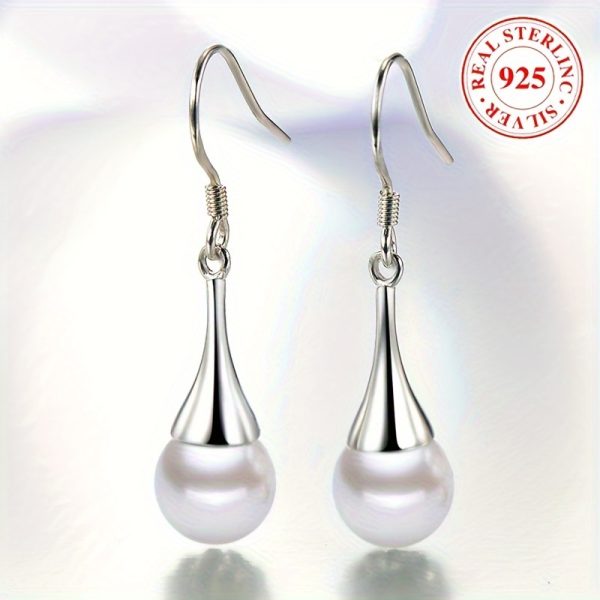Sterling 925 Silver Pearl Dangle Earrings - Drop & Dangle Elegant Jewelry with Hypoallergenic Freshwater Pearl Decor, Simple and Casual Style for Daily Wear, Perfect Gift for Women and Girls - Image 6