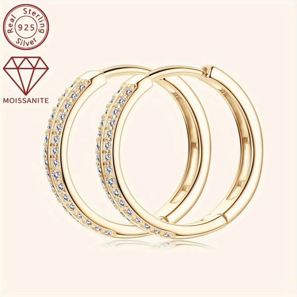 Elegant 925 Sterling Silver Hoop Earrings with 0.16ct*2 Pcs of Synthetic Moissanite Stones - Perfect for Daily Wear and Holiday Festivities - Image 2